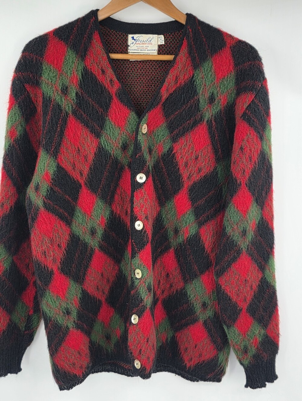 Jersild Vintage 100% Virgin Wool Red Plaid Sweater Men's XL